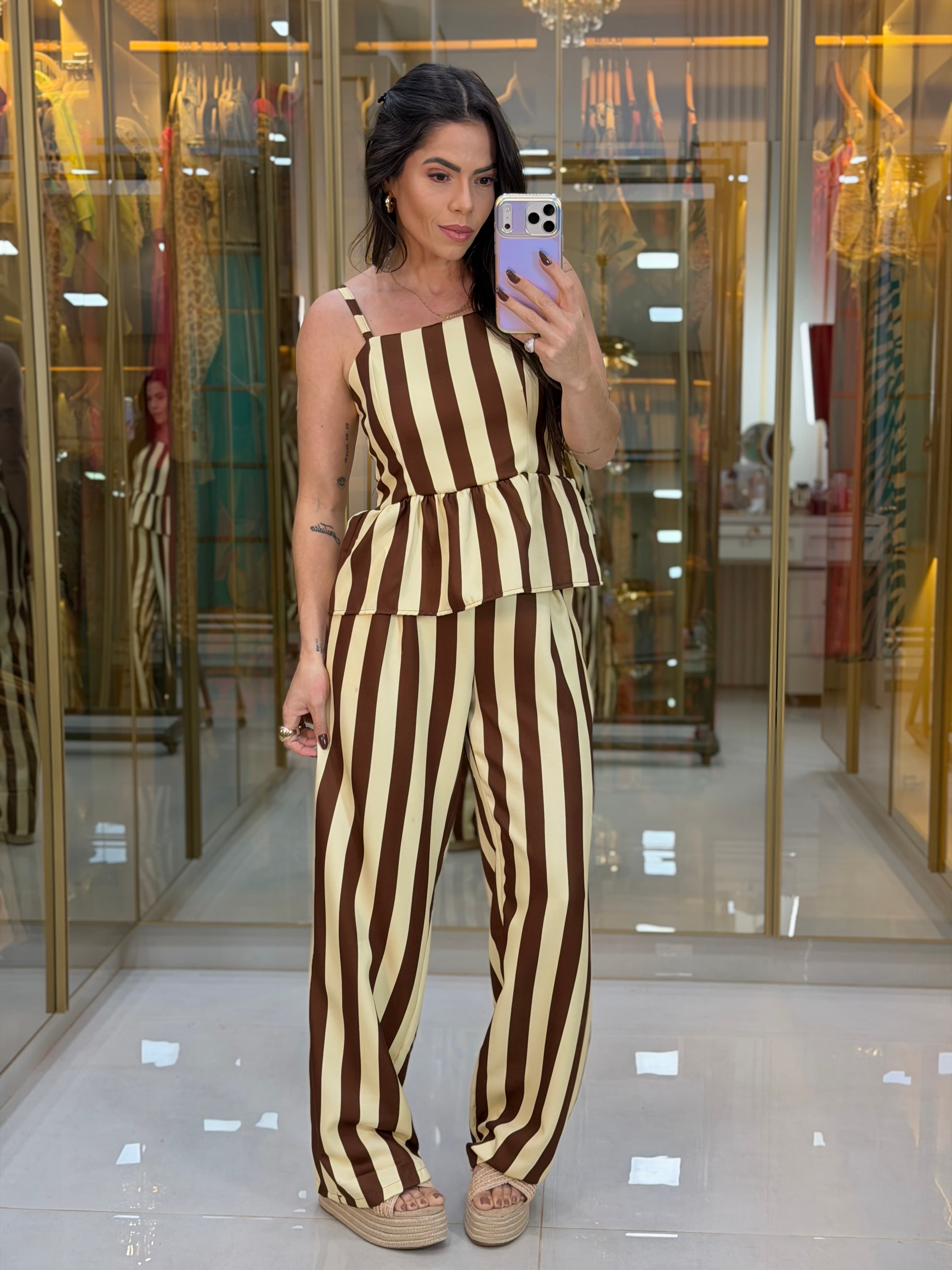 CONJUNTO LISTRA MARROM