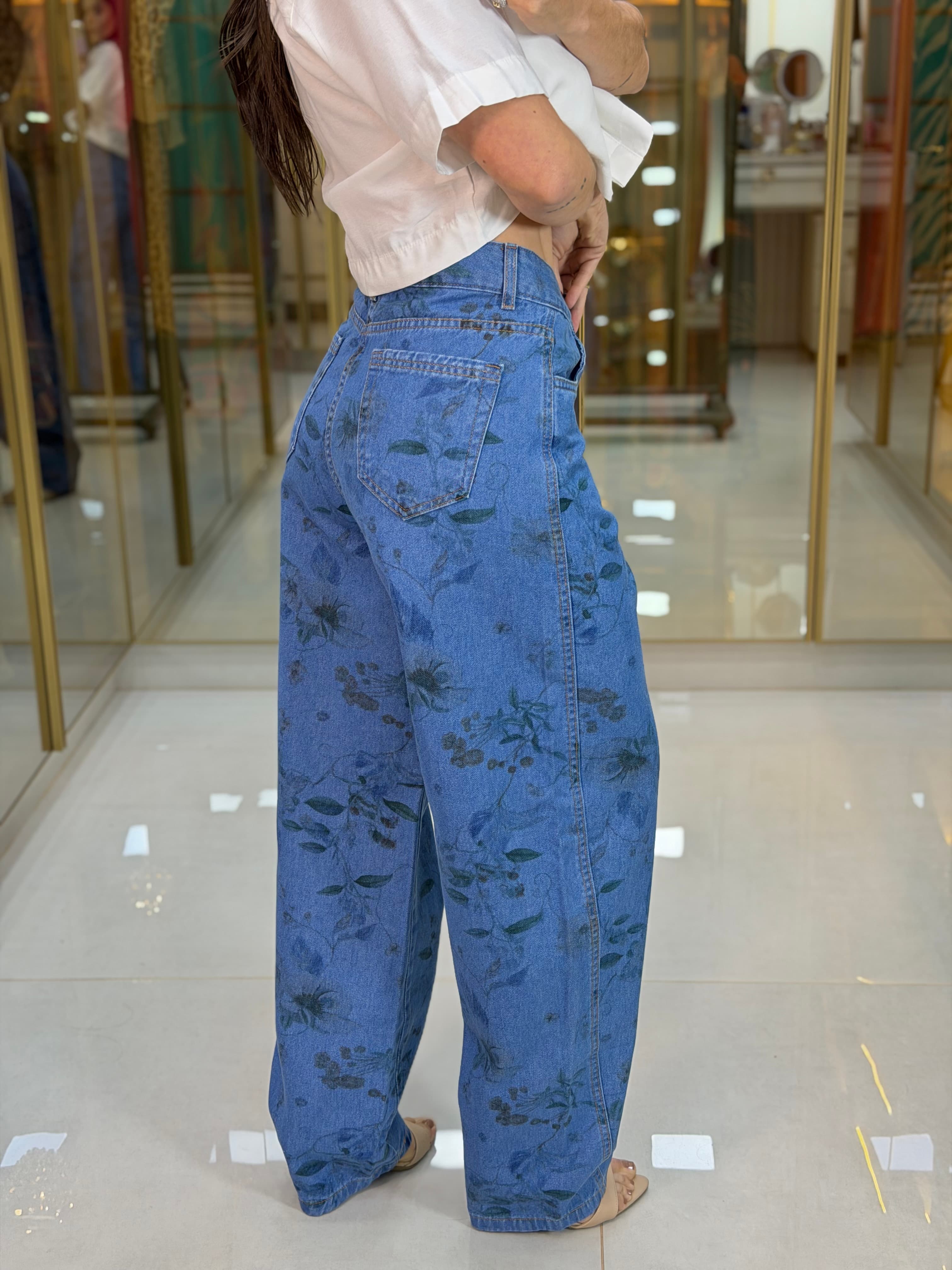CALÇA JEANS FLORAL