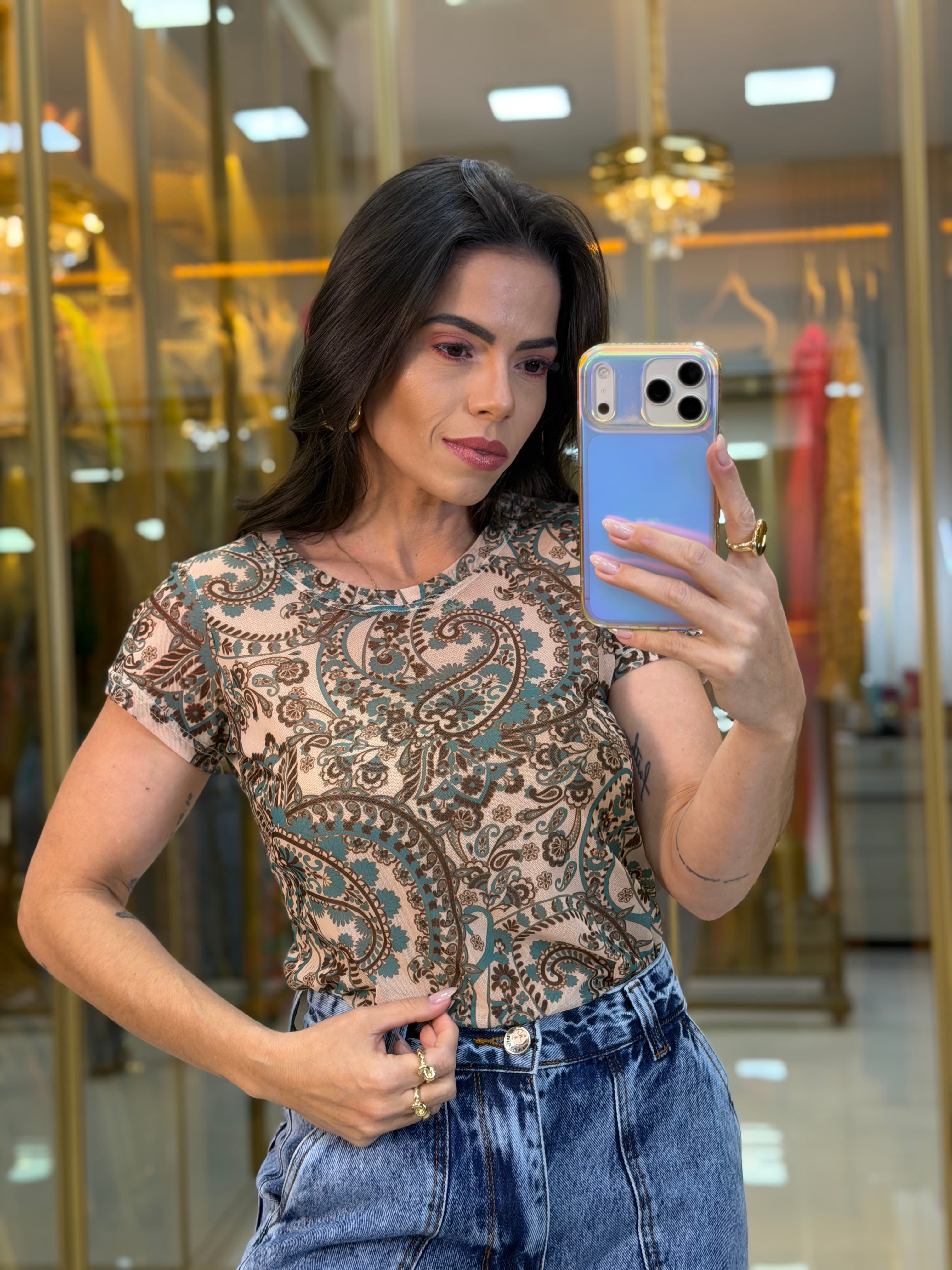 BLUSA TULE ESTAMPA AZUL