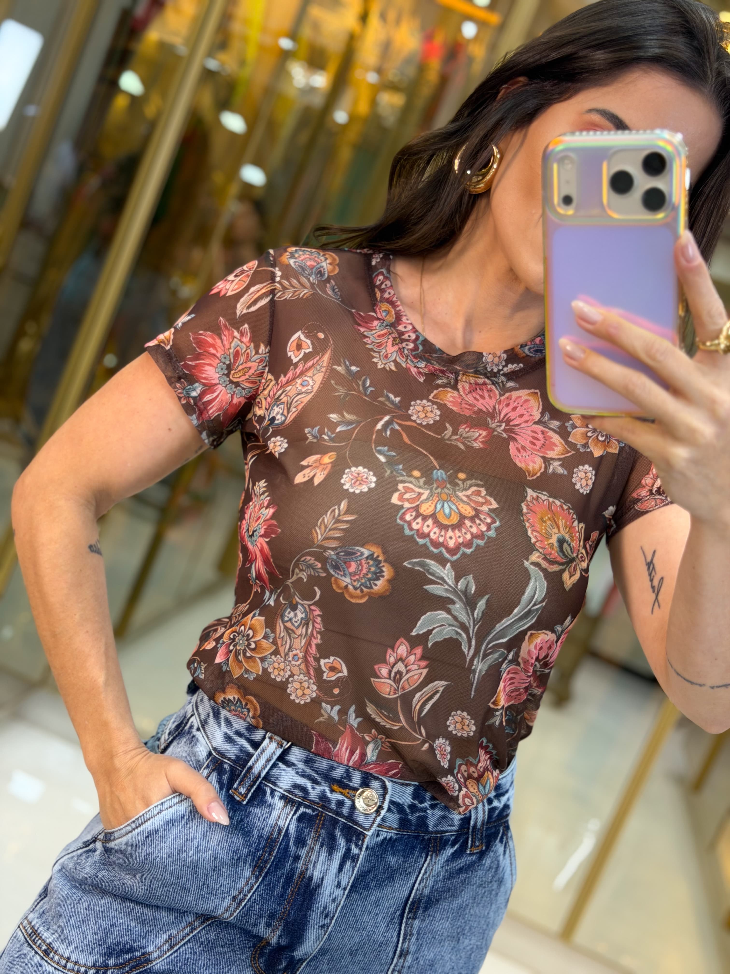 BLUSA TULE ESTAMPADA ROSA