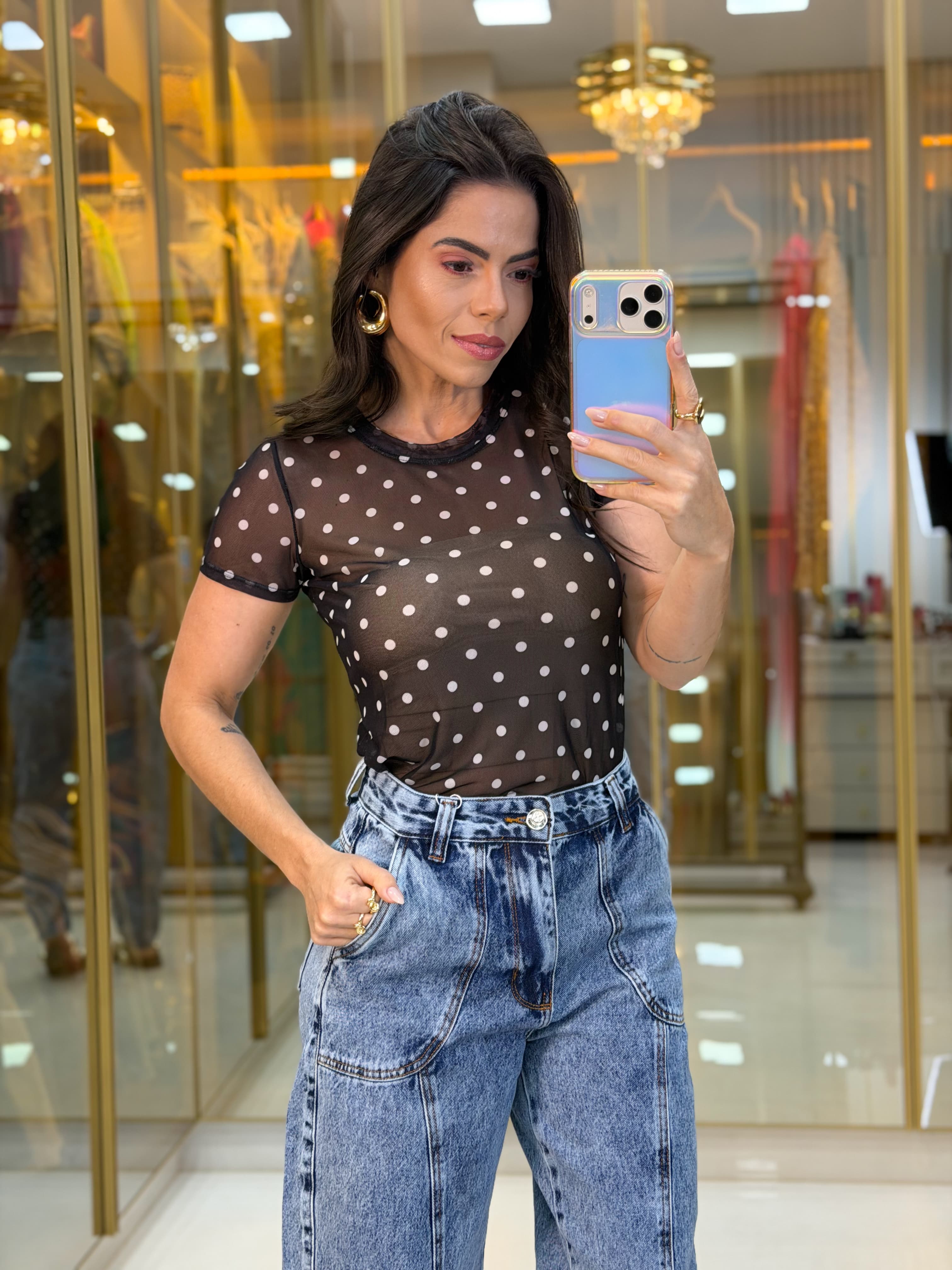 BLUSA TULE ESTAMPA POÁ