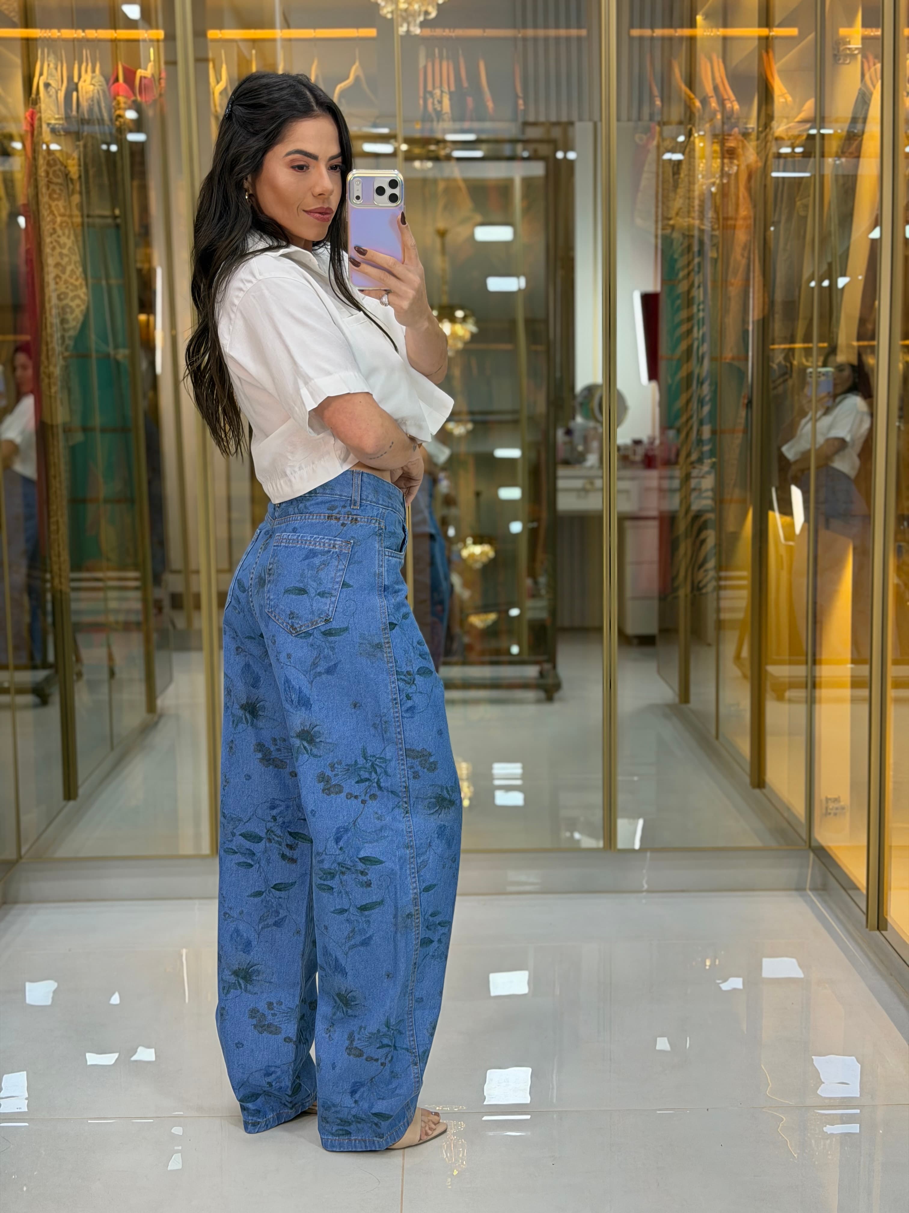 CALÇA JEANS FLORAL