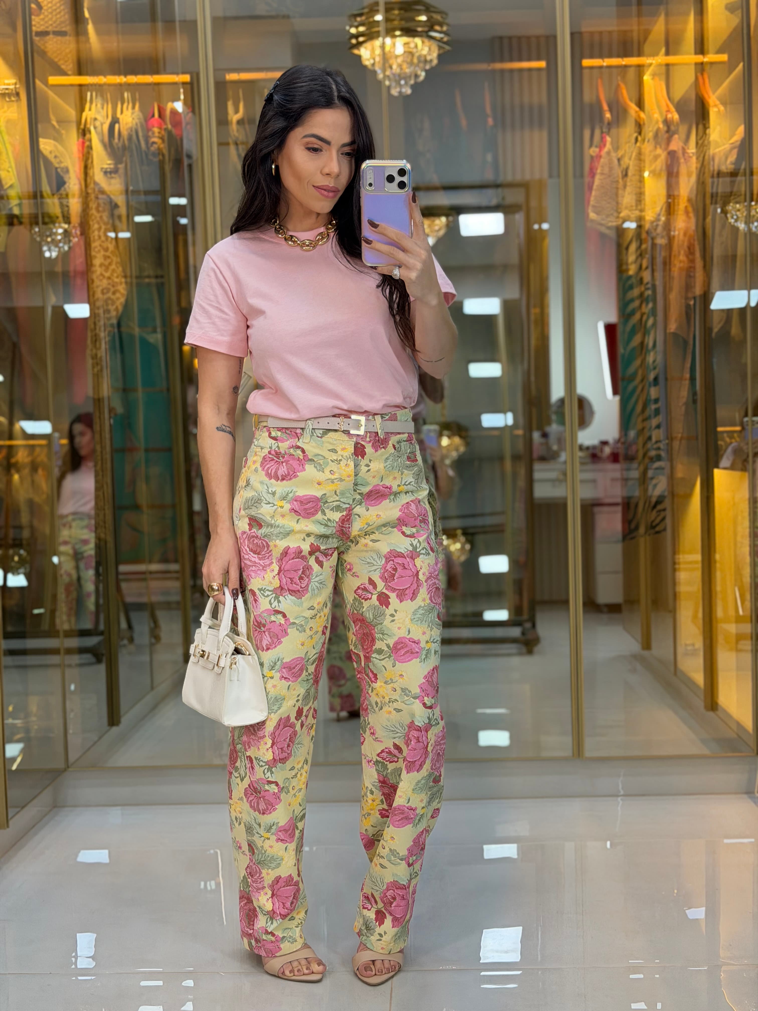 CALÇA FLORAL AMARELA