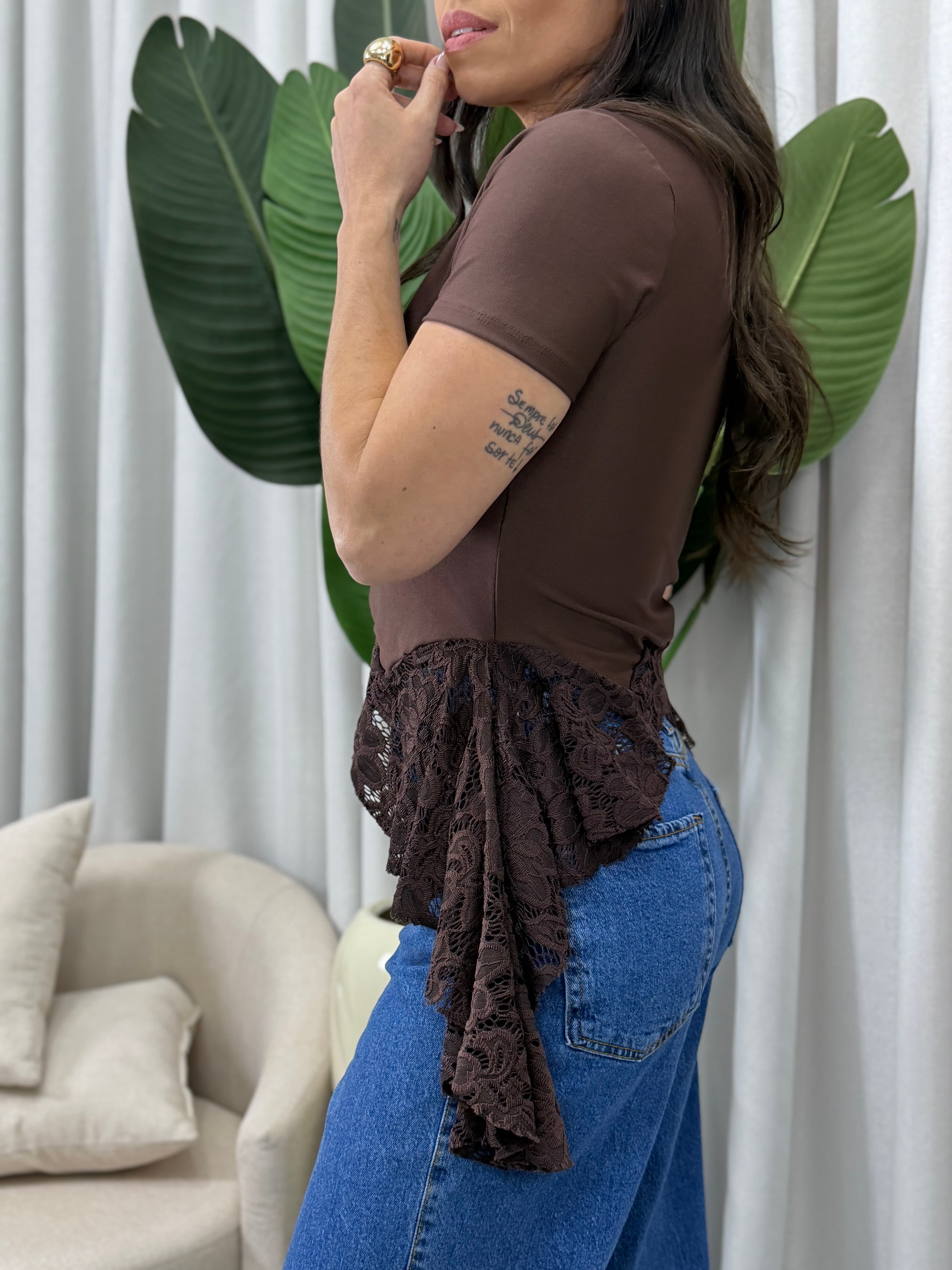BLUSA POLIAMIDA RENDA MARROM