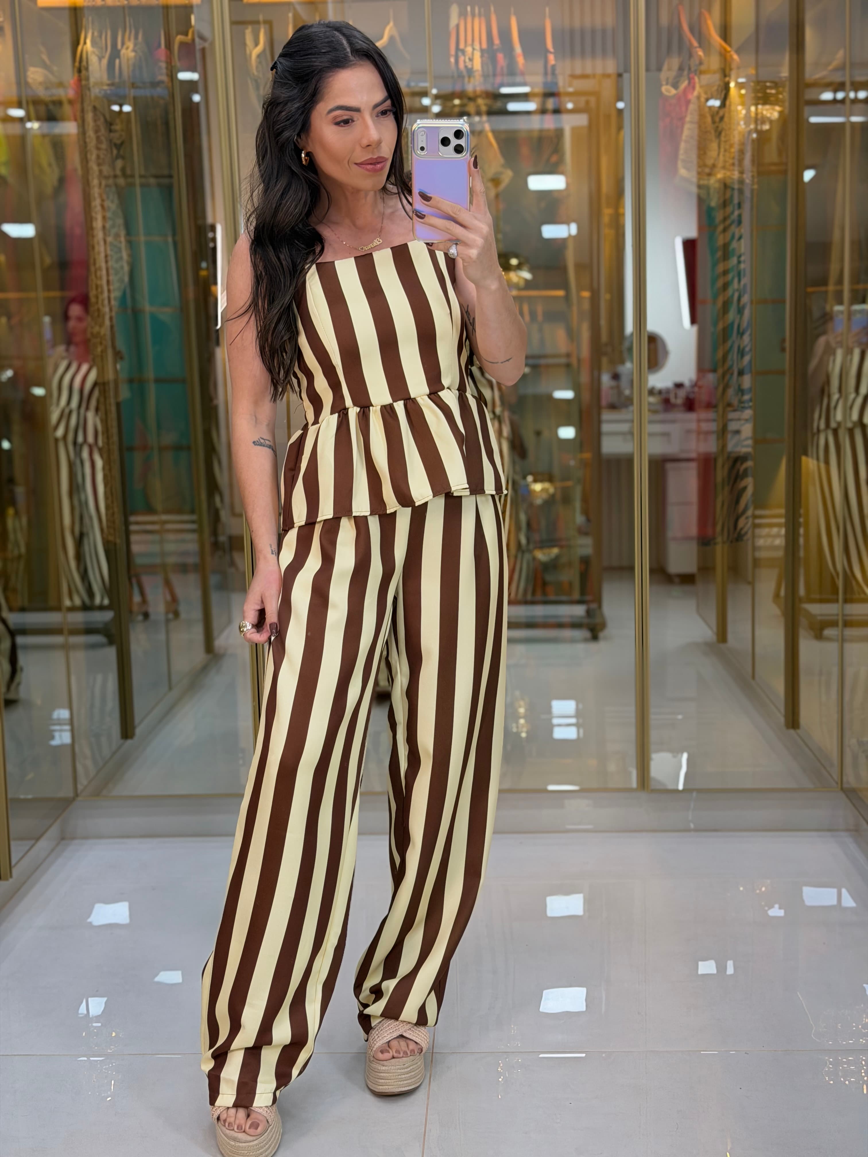 CONJUNTO LISTRA MARROM
