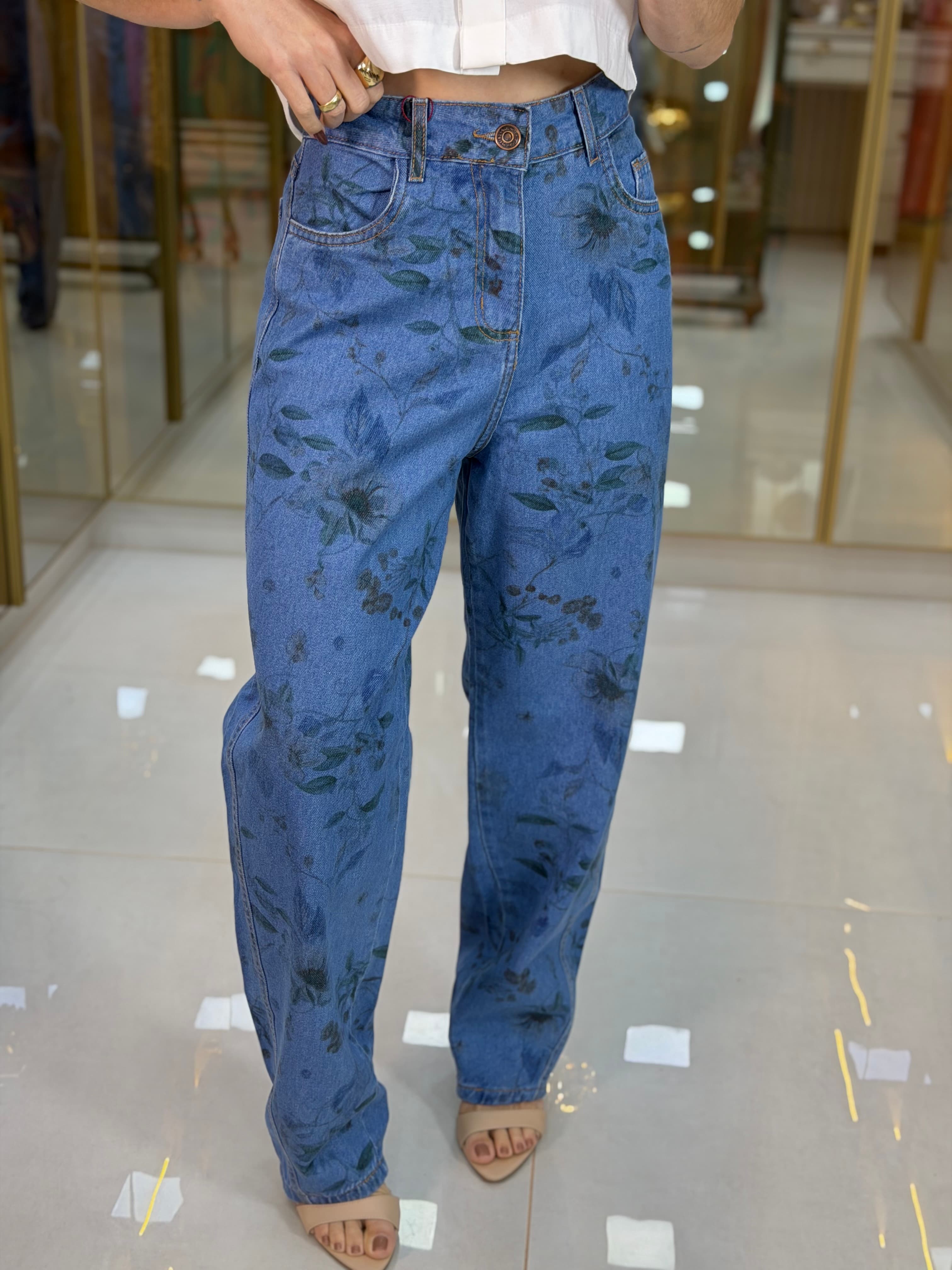 CALÇA JEANS FLORAL