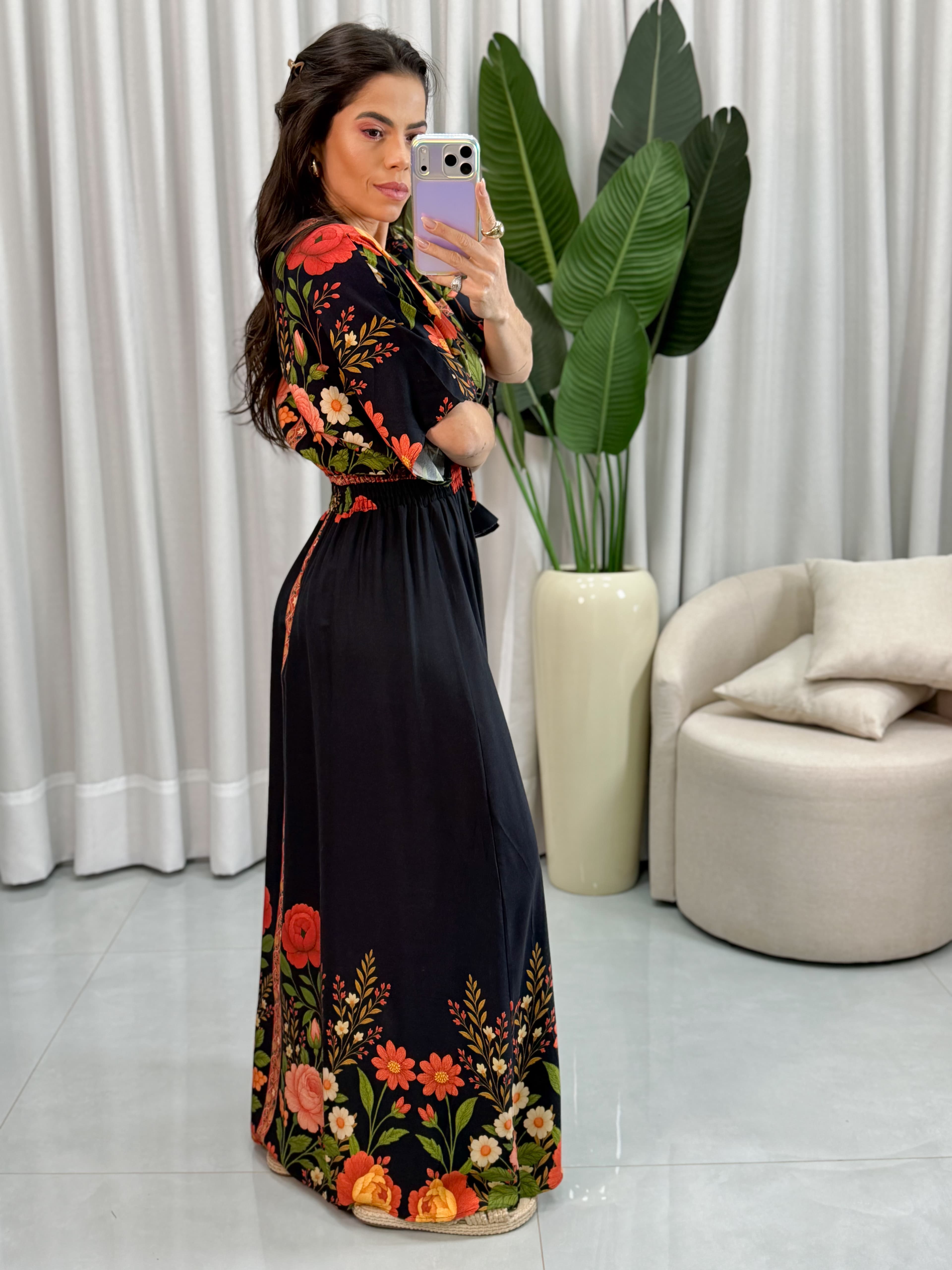 VESTIDO ESTAMPADO PRETO FLOR