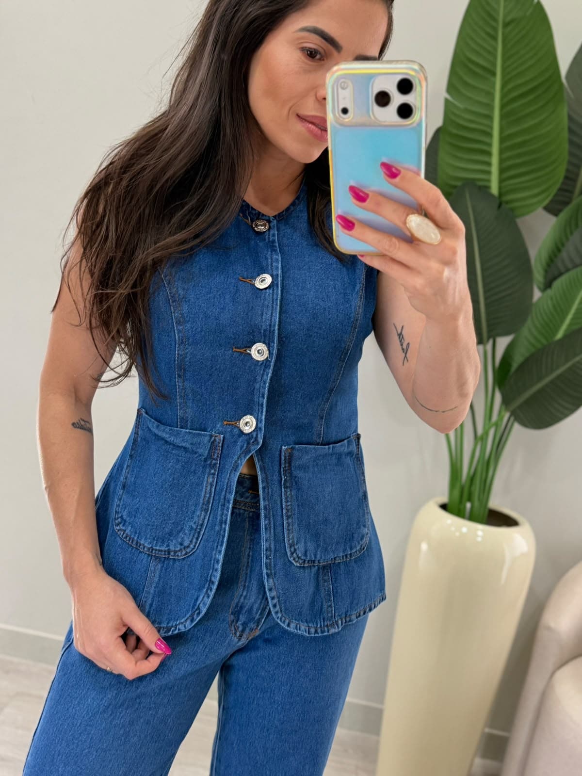 CONJUNTO COLETE JEANS
