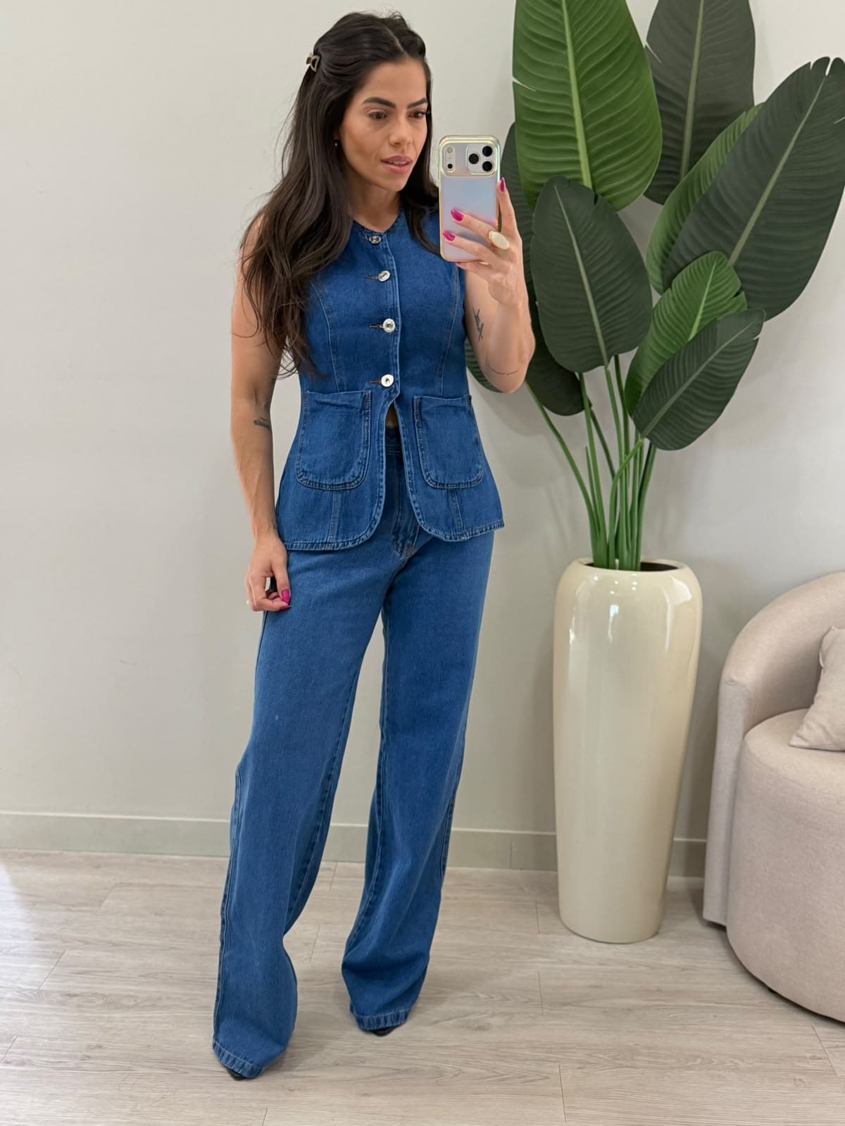 CONJUNTO COLETE JEANS