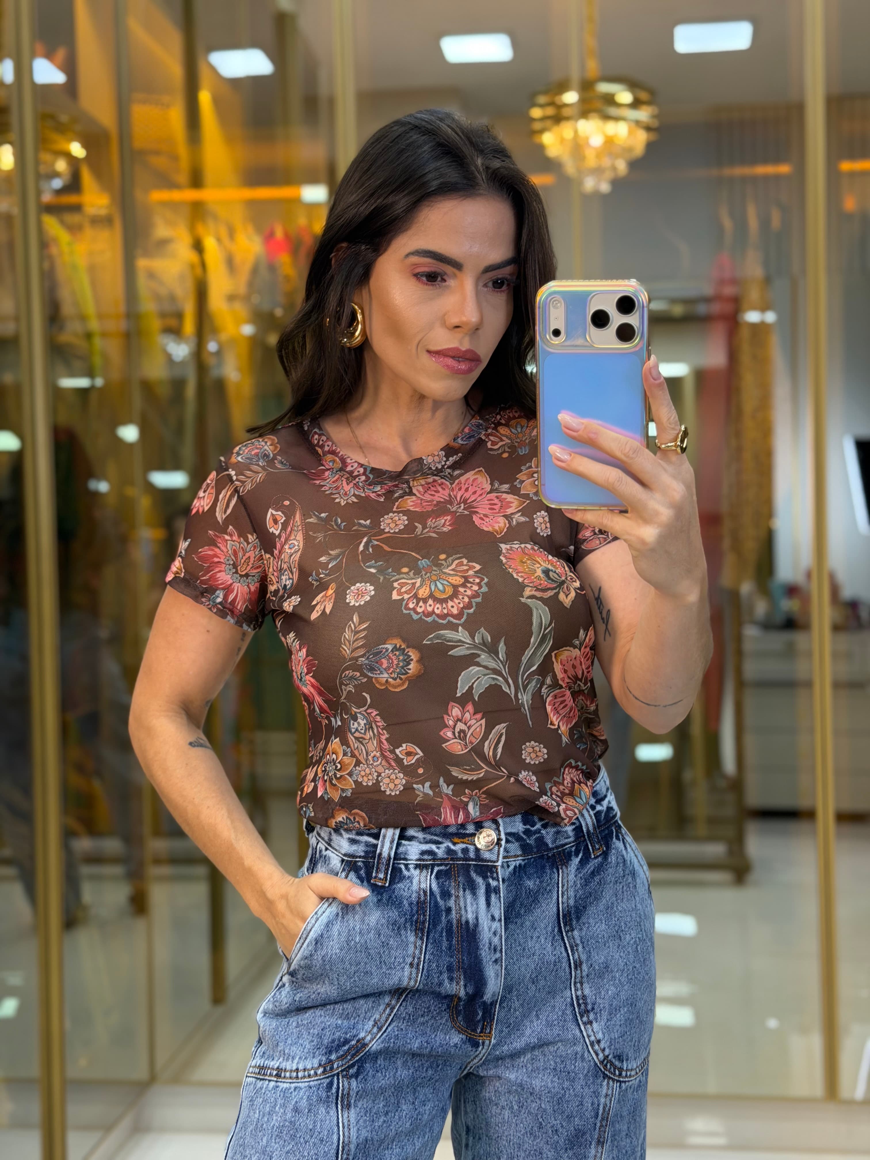 BLUSA TULE ESTAMPADA ROSA