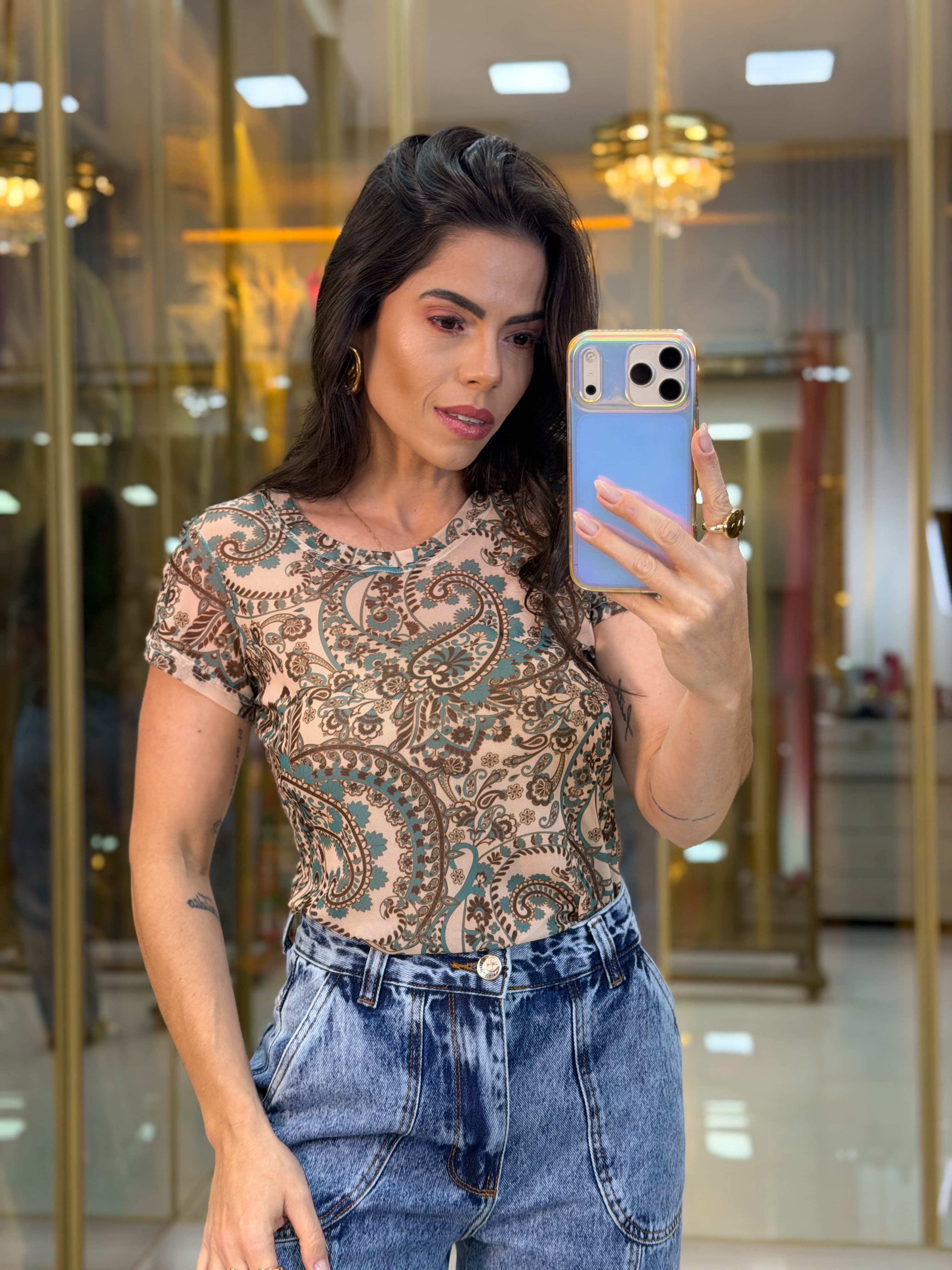 BLUSA TULE ESTAMPA AZUL